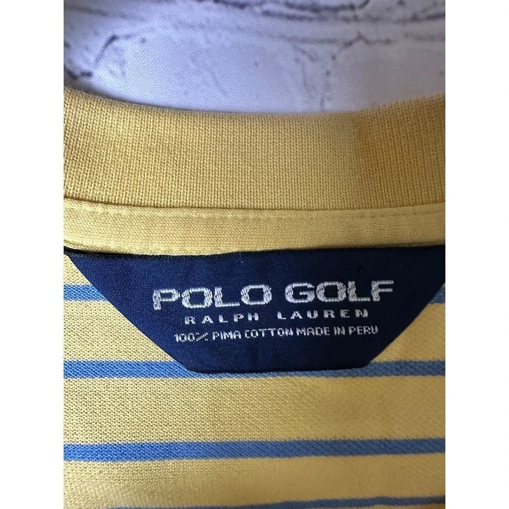 Polo Golf Yellow Blue Striped Performance Shirt Moisture-Wicking Comfort